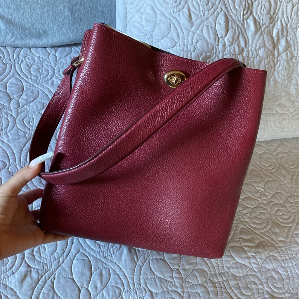 COACH 55200 Polished Pebble Leather Charlie Bucket Crossbody, Deep Red/Gold